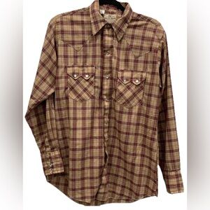 Vintage Dee Cee Western Cowboy Long Sleeve Shirt Sawtooth Plaid Size Medium